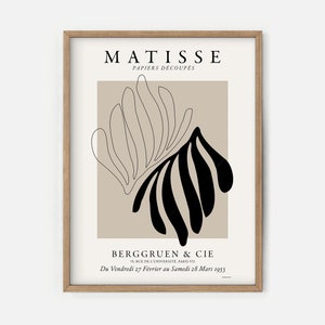 Line Art Prints, Matisse Print, Minimal Wall Decor, Leaf Poster, Matisse Papers Cut out, Beige Black, Neutral Tones, Minimal Wall Art 2-6