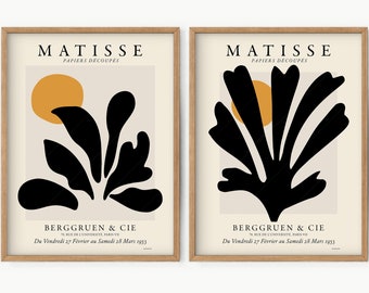 Matisse print set, Matisse Coral, Matisse Gallery Wall, Neutral Wall Art, Leaves Print, Matisse Cut-out, Matisse Exhibition, Orange Black 2