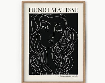 Matisse Woman Line, Black White Print, Minimalist Line Art, Women Line Art, Mid Century Modern, Modern Print, Wall art for teen girl room