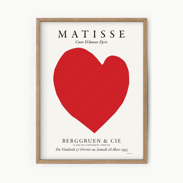 Henri Matisse, Liebesgeschenk, Matisse Rotes Herz, Freundgeschenk, verträumtes Dekor, über Sofa, Schlafzimmerdekor, Wohnzimmer, minimalistische Wandkunst