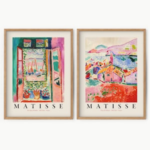 Matisse print set of 2, The Open Window, View of Collioure, Henri Matisse Set, Colourful Wall Art Set, Mid Century Modern, Living Wall Decor