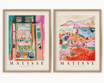 Matisse print set of 2, The Open Window, View of Collioure, Henri Matisse Set, Colourful Wall Art Set, Mid Century Modern, Living Wall Decor