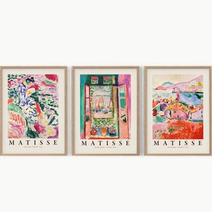 Three Piece Matisse, Matisse Gallery Wall, View of Collioure, Japanese Garden, Open Window, Abstract Art Set, Living Decor, Dine room Art 9