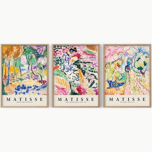 Three Piece Wall Art, Matisse Gallery Wall, Matisse The Joy of Life, Abstract Art Set, La Japonaise Woman beside Water, Matisse Landscape 10