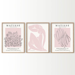 Set of 3 Matisse Print, Light Pink Wall Art, Modern Gallery Wall, Bedroom Decor, Matisse Coral, Minimalist Set, Women Line Art, Above Bed