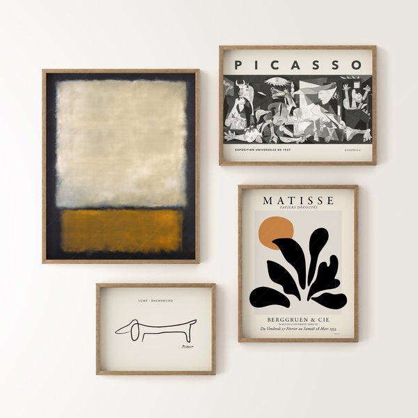 Rothko, Matisse, Picasso, Gallery Wall, 4 Piece Wall Art, Minimalist Gallery Set, Neutral Living Room, Boho Art, Mid Century Modern Gallery