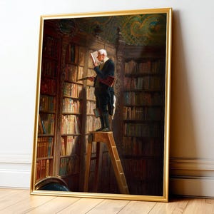Carl Spitzweg Bookworm Print: Antique Library Painting, Book Lover Gift 108-8 image 5