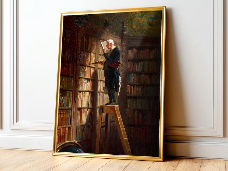 Carl Spitzweg Bookworm Print: Antique Library Painting, Book Lover Gift 108-8 image 5