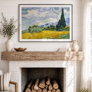 Vincent Van Gogh, Wheat Fields with Cypresses, Nature Landscape, Blue Cloud Art, Oil Country Painting 34 immagine 10