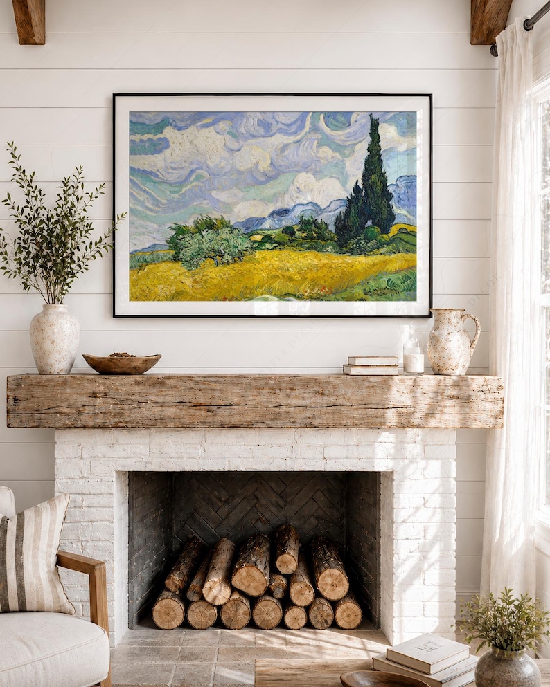 Vincent Van Gogh, Wheat Fields with Cypresses, Nature Landscape, Blue Cloud Art, Oil Country Painting 34 immagine 10