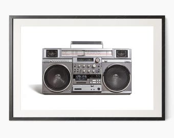 Boombox Print, Vintage Stereo Wall Art, 80s Decor, RC-M90