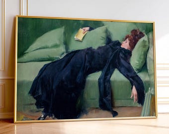 Ramon Casas Print: Decadent Woman, Emerald Green Vintage Art 85
