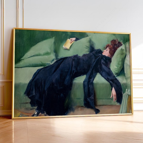 Ramon Casas Print: Decadent Woman, Emerald Green Vintage Art 85