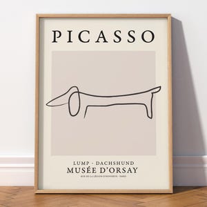 Ligne de chien Picasso, chien forfaitaire, teckel Picasso, art minimaliste, amoureux des chiens, art mural bohème, couleur pastel neutre, impression moderne 15 c