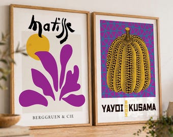Matisse and Yayoi Kusama Prints, Set of 2 Purple and Yellow Wall Art, Bold Modern Decor25