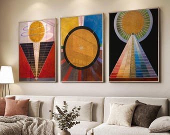 Hilma Af Klint, Serie Retablos, La humanidad que alcanza la divinidad, Más allá de lo visible, Juego de 3 láminas