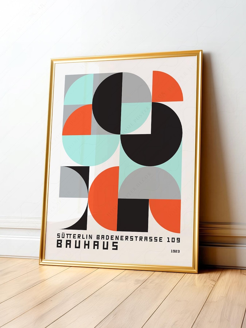 Bauhaus Geometric Poster, Mid Century Modern Wall Art, Retro Abstract ...
