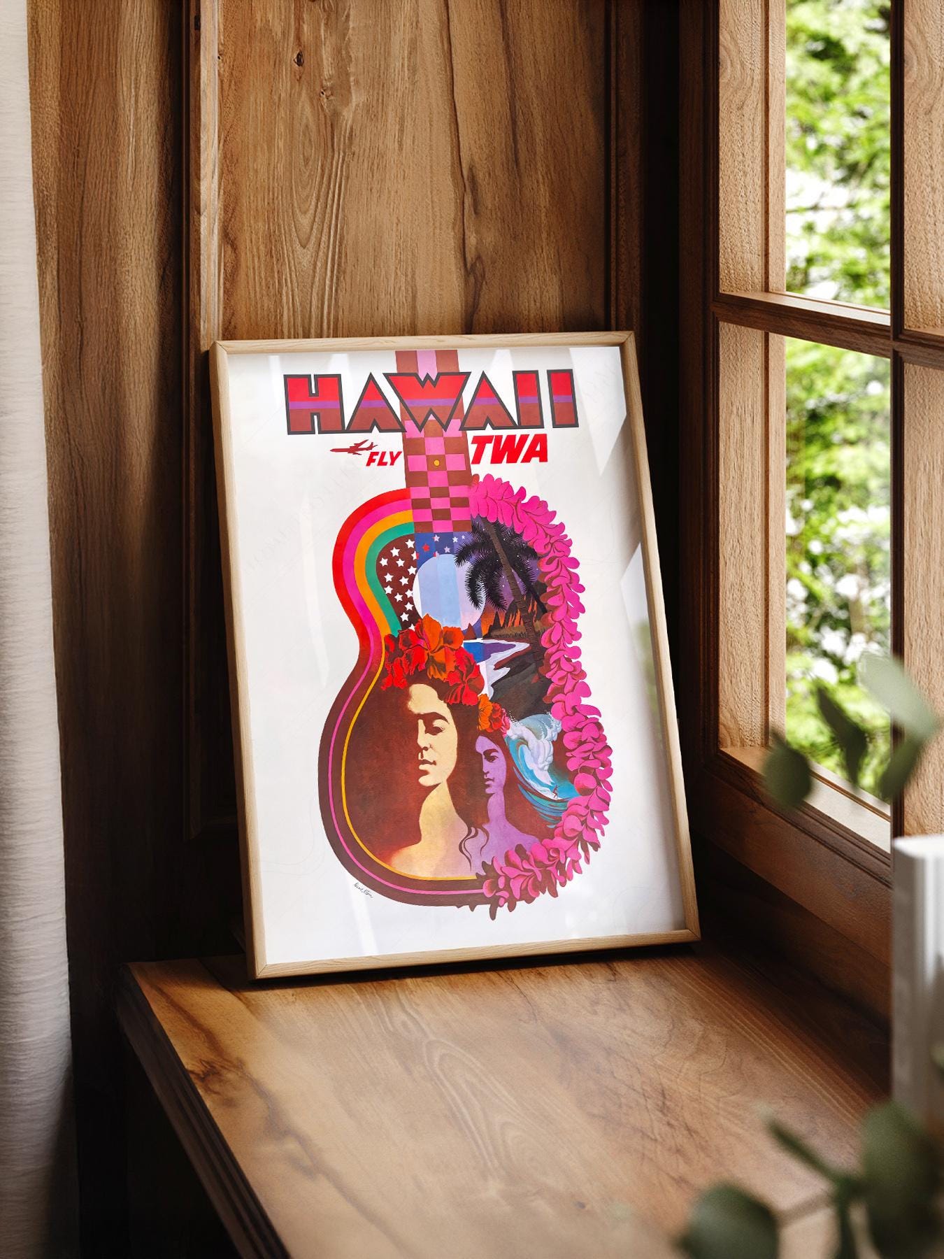 Hawaii TWA Vintage Travel Poster, Retro Hawaiian Wall Art