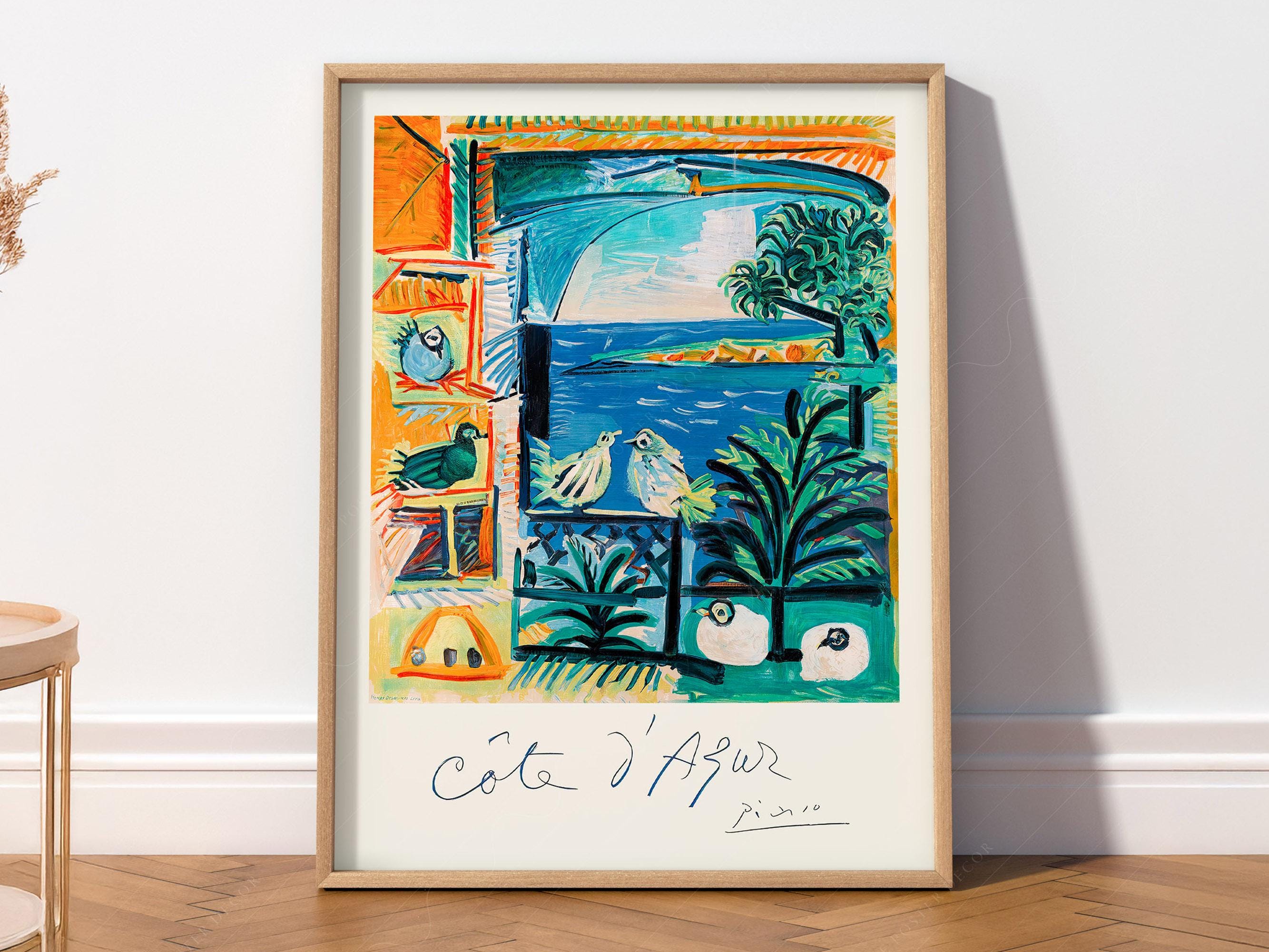Picasso Print, Seaside Art, Cote d'Azur, Picasso Birds, Ocean view, Colourful Art, Gift Idea, Beach house, Summer Print, Tropical Trees, 21