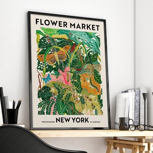 Flower Market Print, New York Poster, Floral Wall Decor, Flower Art Print, Green Garden Print, Leaves Leaf Poster, Plant Art, Modern Style image 6