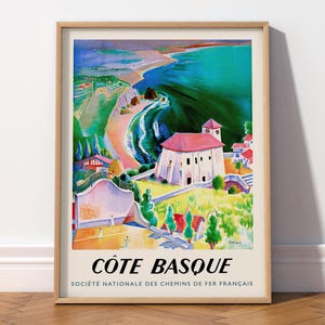 Cote Basque, Travel Poster, Riviera Art, Seascape Print, Mediterranean Coast, Beach Landscape Decor Seaside Decor Wall Art 74 2