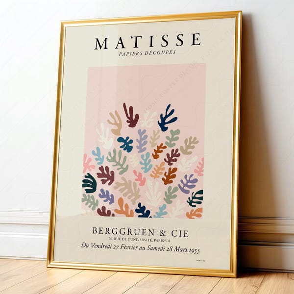 Estampado botánico abstracto de Matisse, decoración rosa claro 2