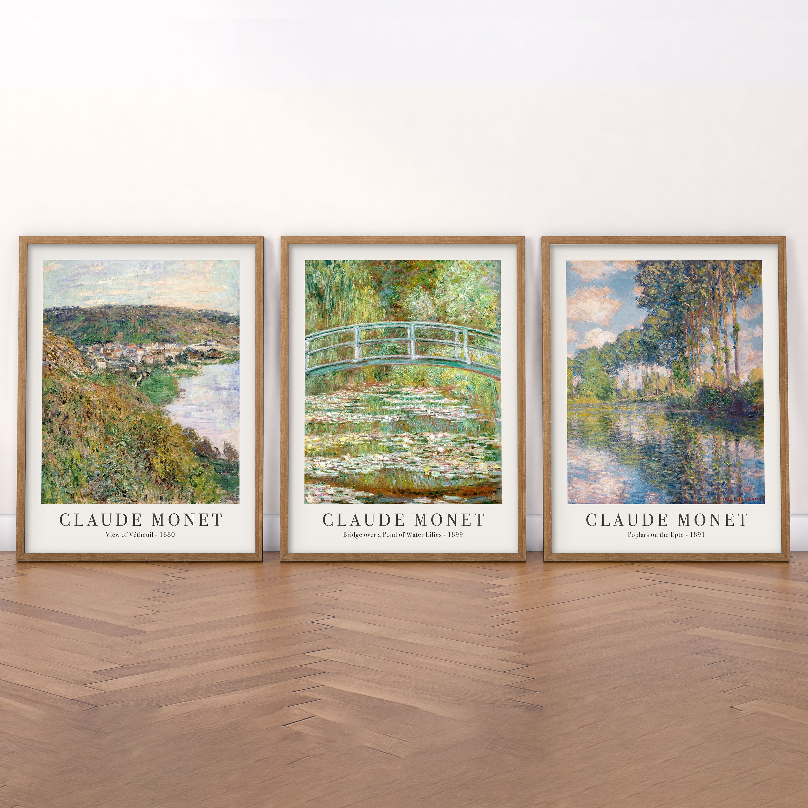 Monet Set of 3 Prints, Claude Monet, Bridge Over a Pond