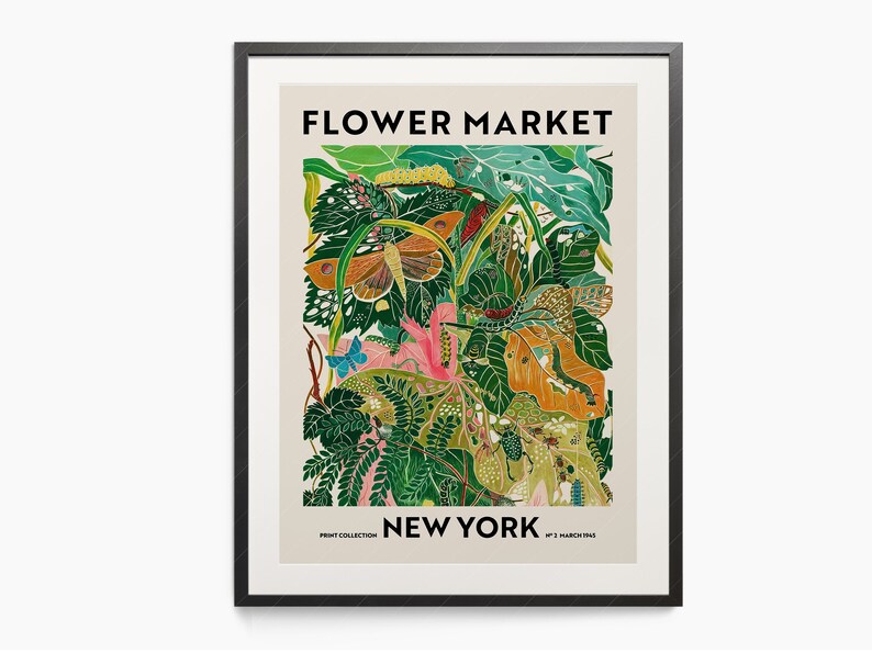 Flower Market Print, New York Poster, Floral Wall Decor, Flower Art Print, Green Garden Print, Leaves Leaf Poster, Plant Art, Modern Style image 3