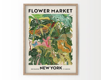 Flower Market Print, New York Poster, Floral Wall Decor, Flower Art Print, Green Garden Print, Leaves Leaf Poster, Plant Art, Modern Style