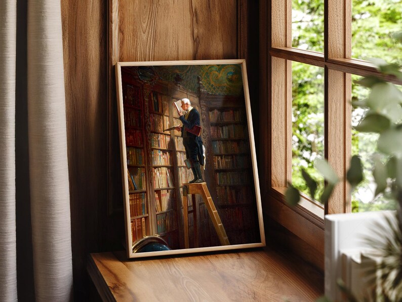 Carl Spitzweg Bookworm Print: Antique Library Painting, Book Lover Gift 108-8 image 10
