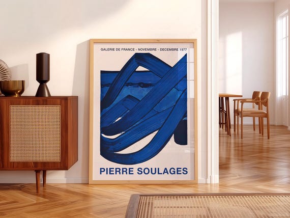 【最新】スラージュ展　海外ポスター 40×60サイズ soulage Pierre Soulages Exhibition Poster, Abstract Blue Wall Art - Etsy