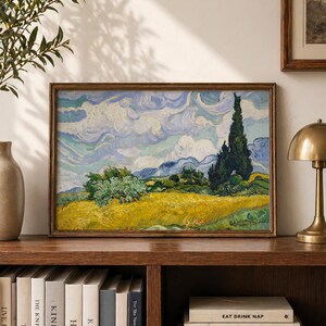 Vincent Van Gogh, Wheat Fields with Cypresses, Nature Landscape, Blue Cloud Art, Oil Country Painting 34 immagine 11