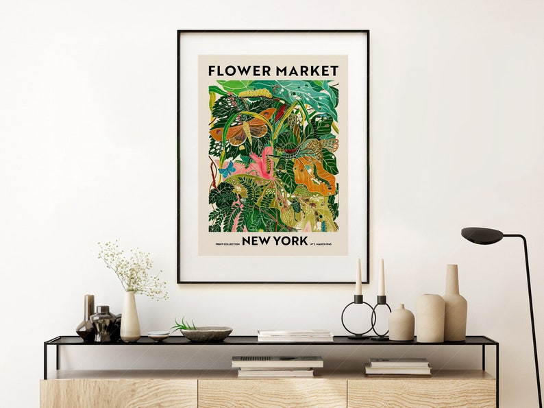 Flower Market Print, New York Poster, Floral Wall Decor, Flower Art Print, Green Garden Print, Leaves Leaf Poster, Plant Art, Modern Style image 2