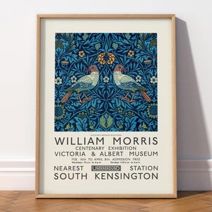 Póster de William Morris, Pájaro de William Morris, Art Nouveau, Idea de regalo, Arte con estampado de pájaros, Arte mural azul, Póster de exposición, Decoración de comedor 32