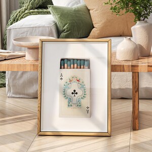 Ace of clubs Playing cards, Retro wall art, Aesthetic room, Vintage matchbox photography image 9