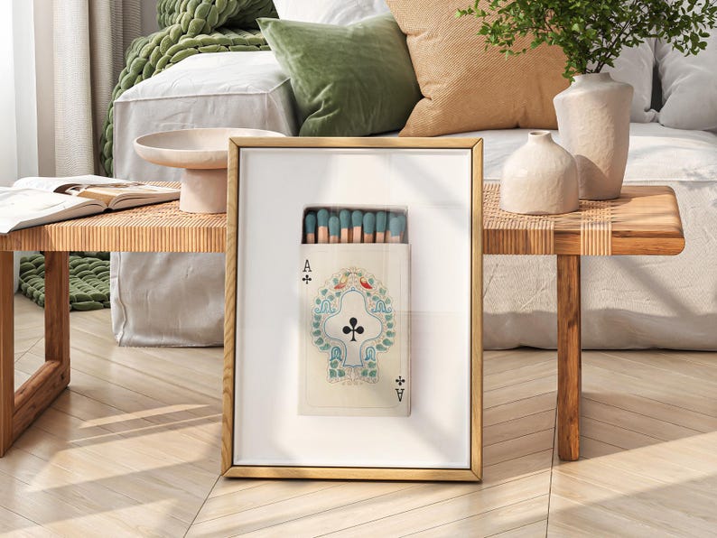 Ace of clubs Playing cards, Retro wall art, Aesthetic room, Vintage matchbox photography image 9