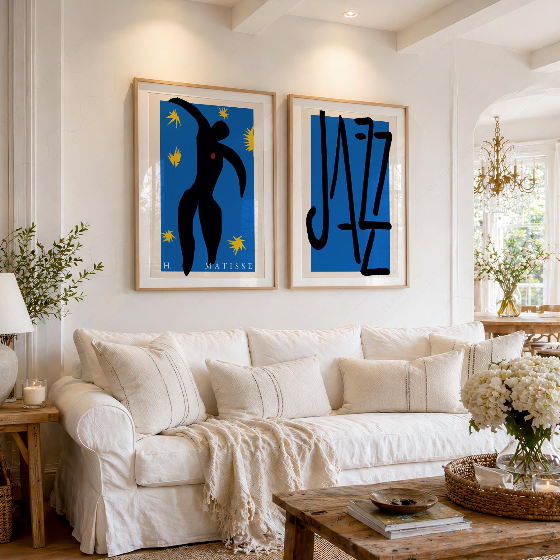 Matisse Jazz Prints Set of 2, Icarus Poster, Blue Modern Wall Art