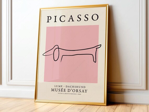 Pablo Pcasso Dog Lne Art Prnt, Dachshund Poster, Le Chen One Lne