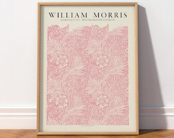 William Morris Marigold Flower Print, Pink Floral Wall Art 52-5