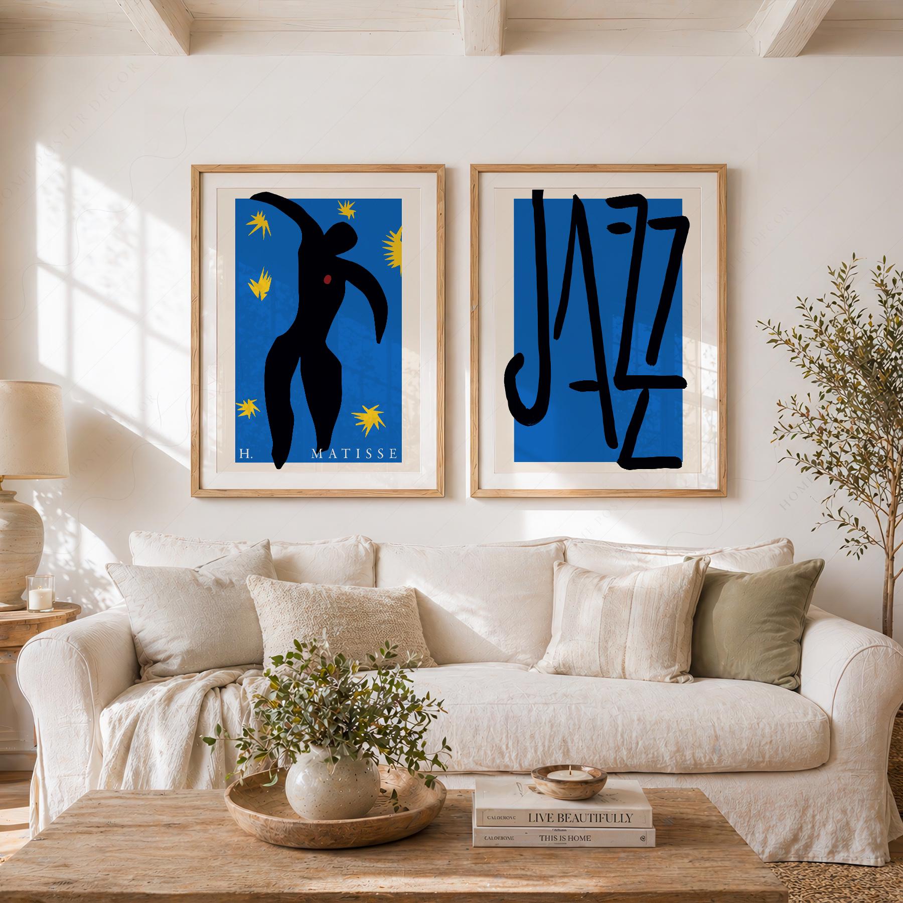 Matisse Jazz Prints Set of 2, Icarus Poster, Blue Modern Wall Art