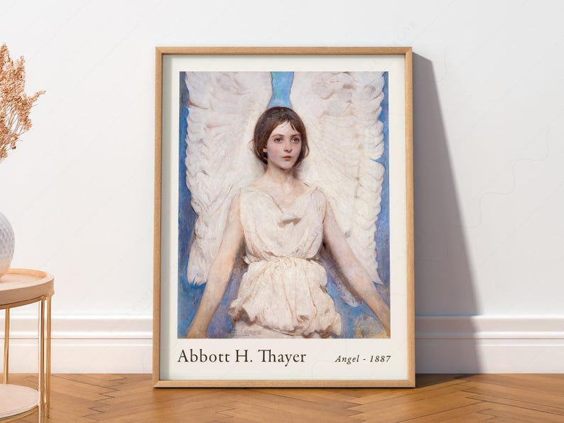 Antique art prints, American artist, Exhibition Poster, Angel painting, Abbott Handerson Thayer 1 image 1