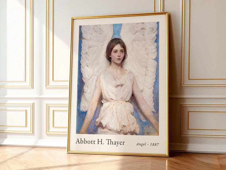 Antique art prints, American artist, Exhibition Poster, Angel painting, Abbott Handerson Thayer 1 image 10