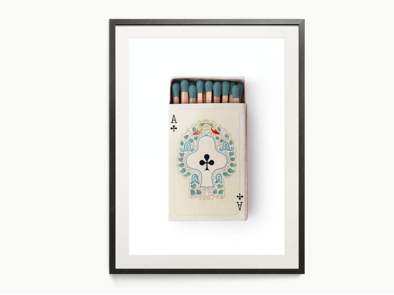 Ace of clubs Playing cards, Retro wall art, Aesthetic room, Vintage matchbox photography image 3