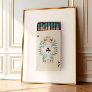 Ace of clubs Playing cards, Retro wall art, Aesthetic room, Vintage matchbox photography image 13