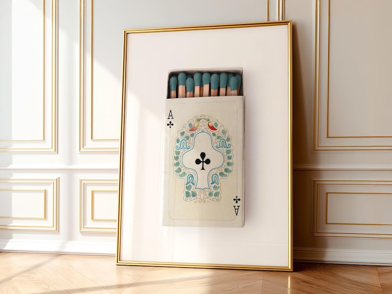 Ace of clubs Playing cards, Retro wall art, Aesthetic room, Vintage matchbox photography image 13