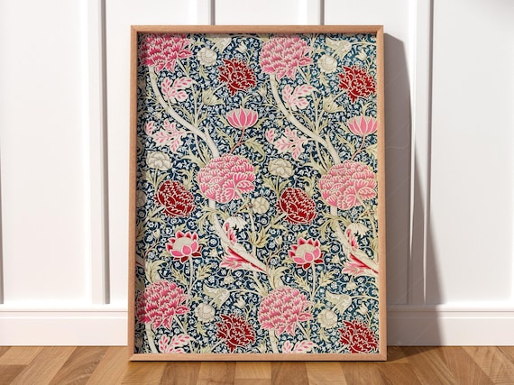 Floral Art Print, William Morris, Pink Red Flowers, Girl Room Decor, Vintage Nursery, Gift for Her, Farmhouse Decor, Unique Design