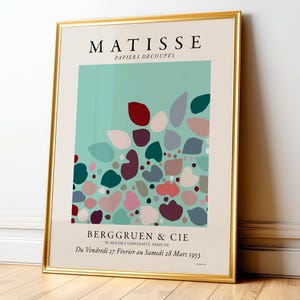 Henri Matisse Modern abstract art featuring a vibrant composition of soft, rounded shapes in shades of teal, coral, and deep burgundy, interspersed with muted pastels. The artwork exudes a playful yet sophisticated mood, with organic forms creating a sense of movement and flow across the canvas. Subtle textures and layered colors enhance the depth, inviting viewers to explore the interplay of light and shadow. Elegantly displayed on a living room wall, this printed poster wall art beautifully