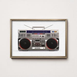 Vintage Boombox Art Print, 80s Retro Stereo Poster, Classic Hip Hop Music Wall Decor, Vintage Cassette Player Photography 1
