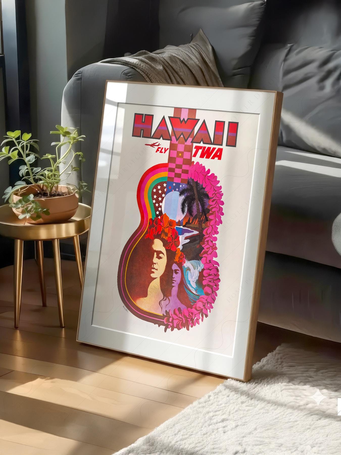 Hawaii TWA Vintage Travel Poster, Retro Hawaiian Wall Art