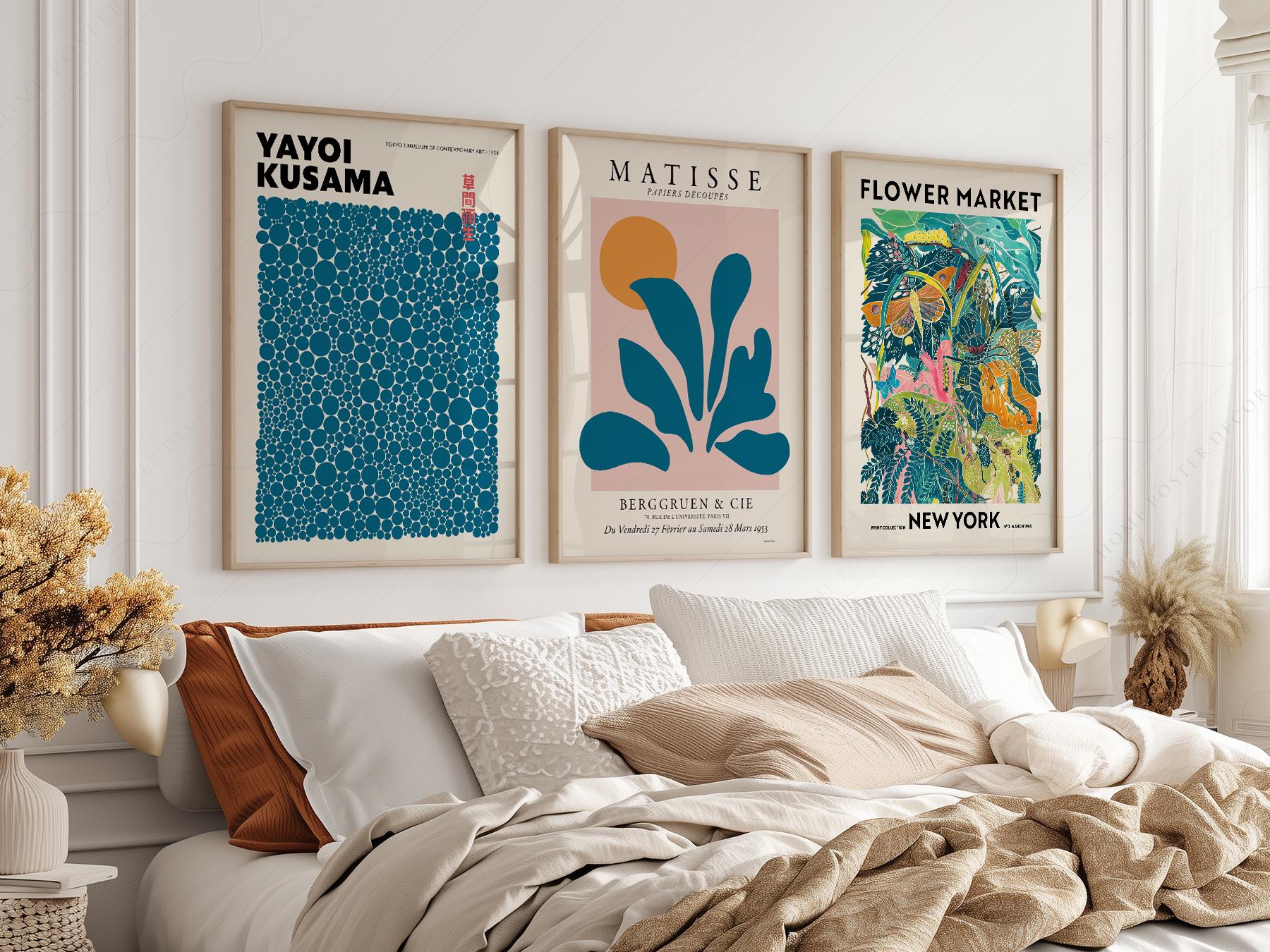 Modern Art Print Set | Matisse, Kusama, Flower Market, Teal Blue